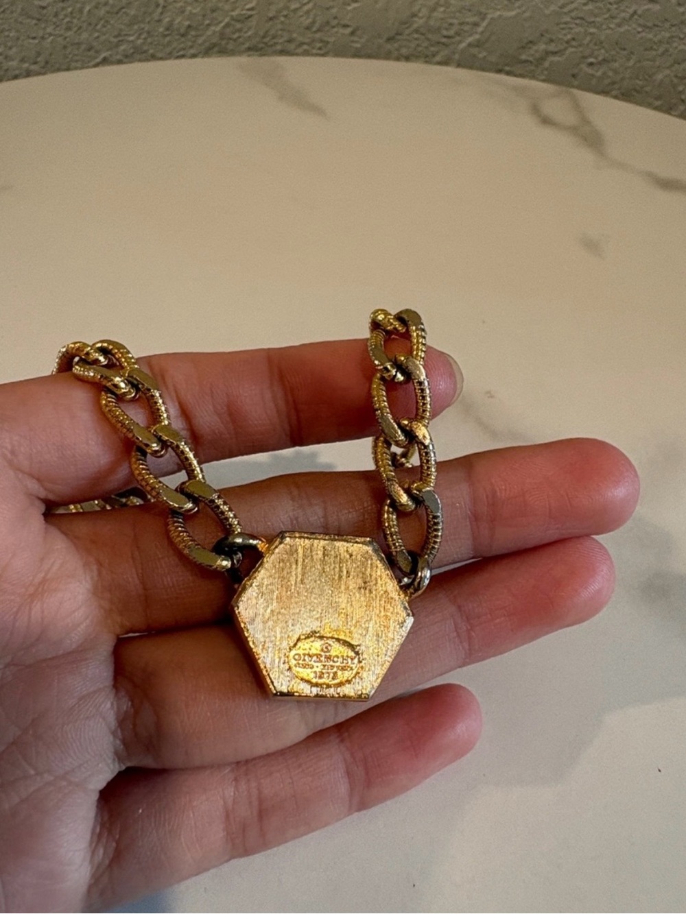 Givenchy Gold Chain Link Necklace with Hexagon Pendant - Picture 5 of 7